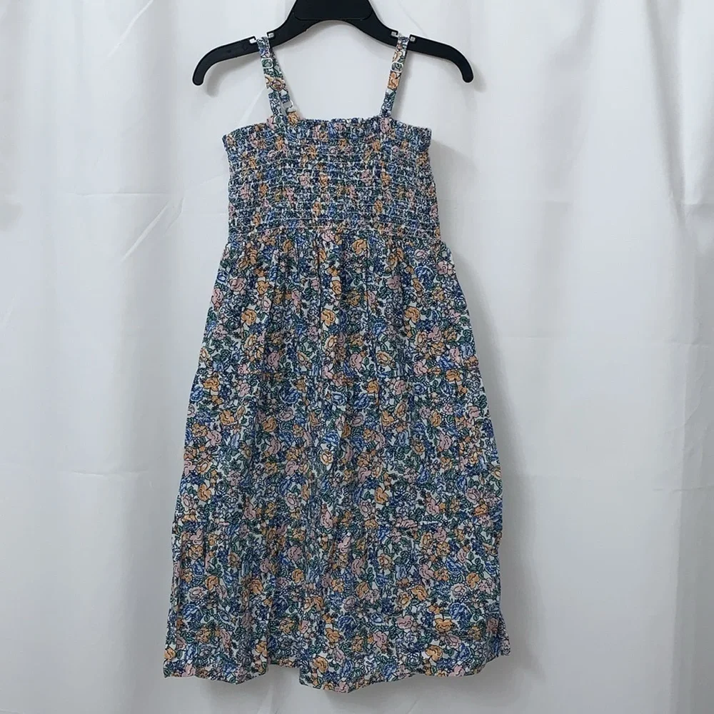 Old Navy Girls Floral Smocked Bodice Midi Dress Blue Orange‎ Size S 6-7